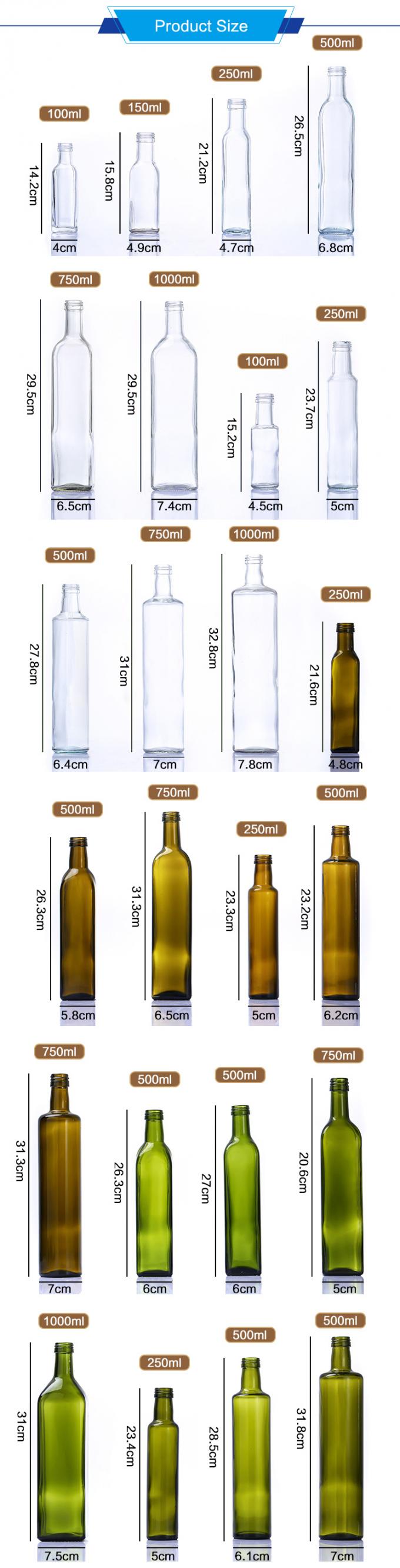 Botellas de vidrio de aceite de oliva planas de 500 ml y 750 ml cuadrados con corcho o tapa de tornillo 0