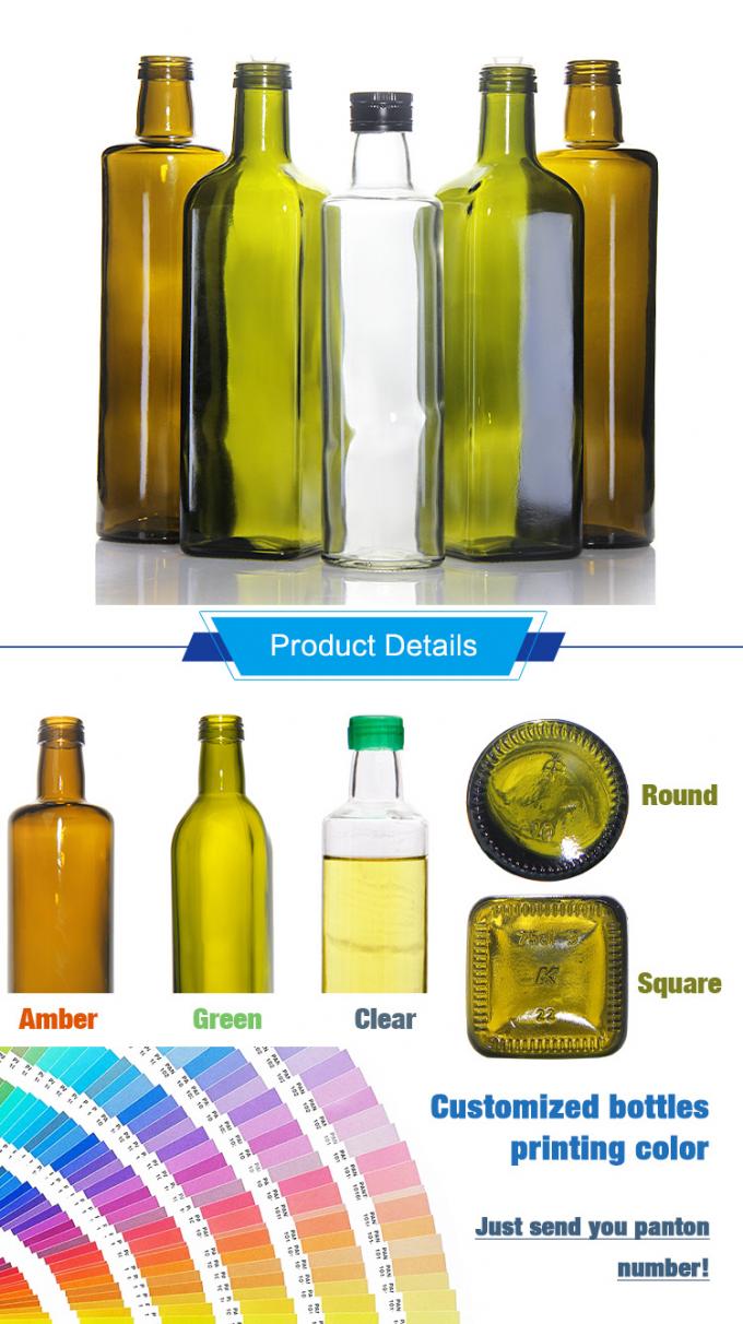 Botellas de vidrio de aceite de oliva planas de 500 ml y 750 ml cuadrados con corcho o tapa de tornillo 1