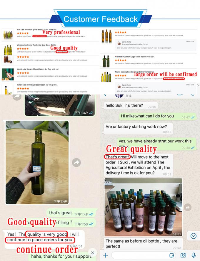 Botellas de vidrio de aceite de oliva planas de 500 ml y 750 ml cuadrados con corcho o tapa de tornillo 4