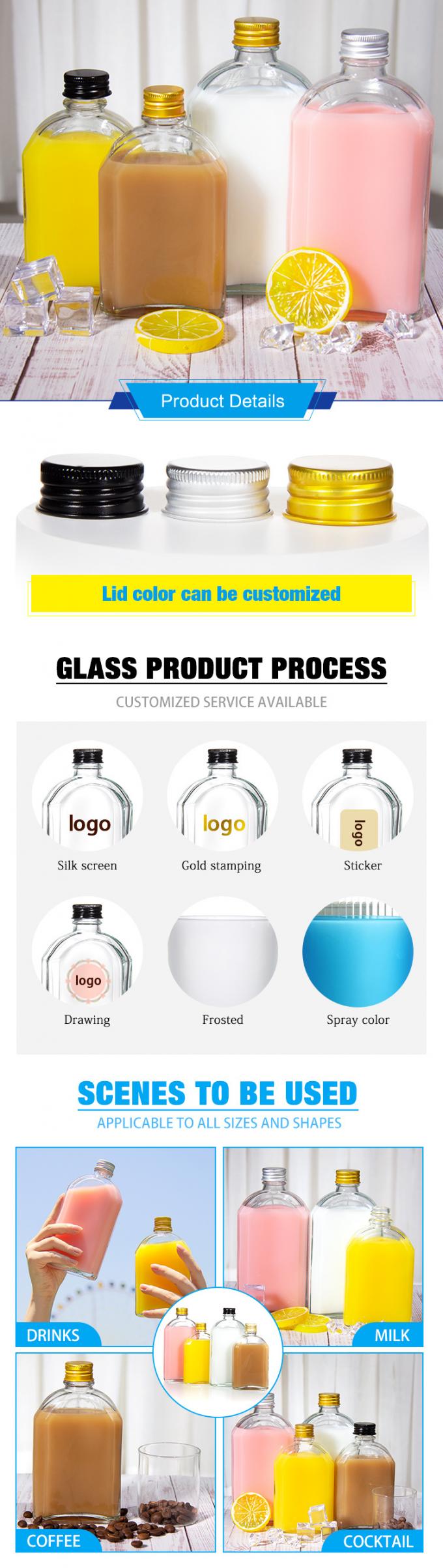 Botellas de jugo de vidrio herméticas de 8 oz Flasca plana para licor whisky kombucha 0