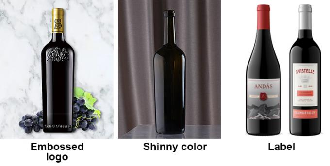 Custom Logo Glossy Black Brown Recycled Wine Bottles Glasses Wine Bottles with Screw Cap