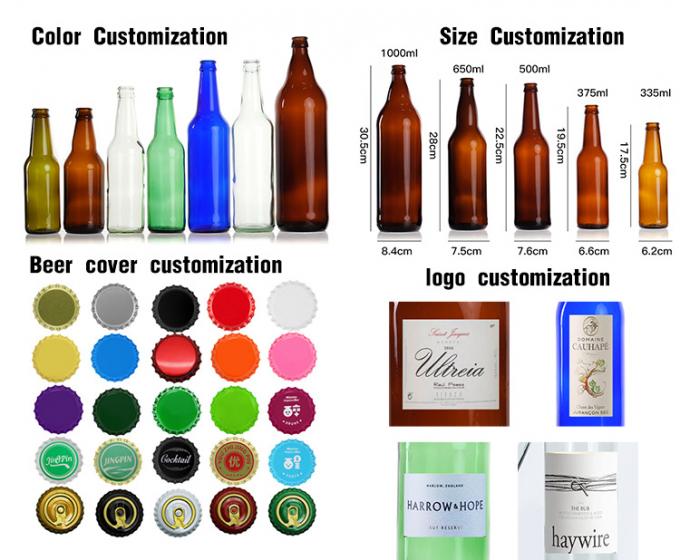 Botellas de vidrio de cerveza personalizadas 650ml 1000ml 12 oz Botellas de cerveza de ámbar 5