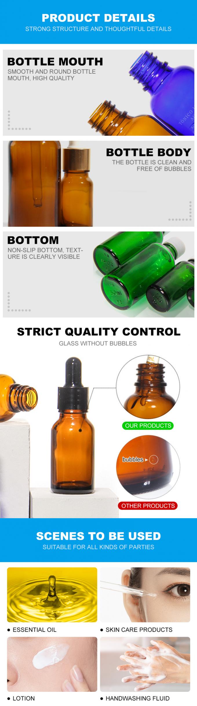 Botellas de goteo de vidrio de ojo de ámbar personalizadas para cosméticos de suero 0