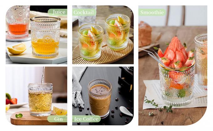 Ventosas de cristal helado con solábrido en relieve para agua de café 4