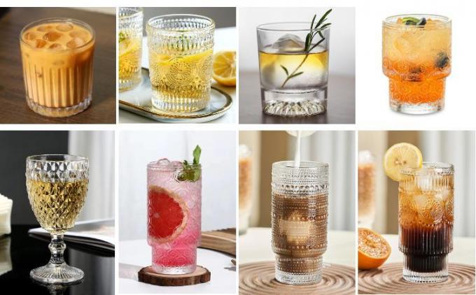 Ventosas de cristal helado con solábrido en relieve para agua de café 7