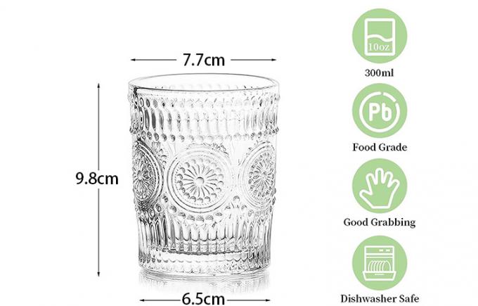 Copo de bebida de whisky con costillas de vidrio de estilo antiguo en relieve de girasol 1