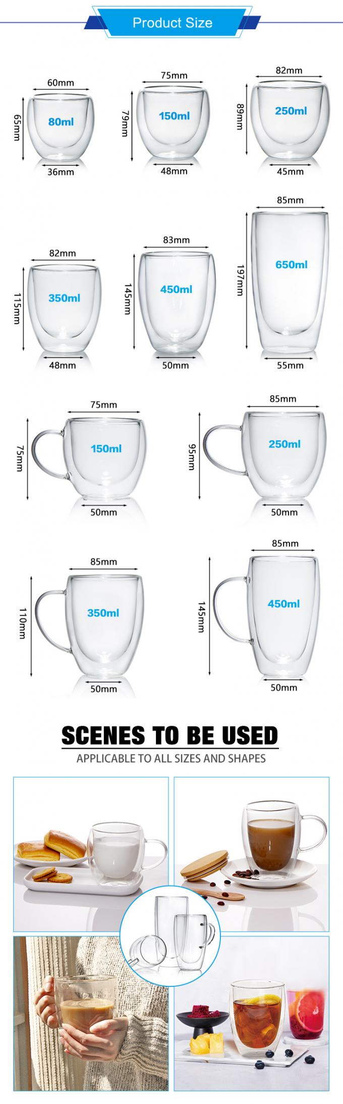 Espresso Latte Leche Vidrio Té Tazas de café Tazas de bebida transparentes 600ml 650ml 1