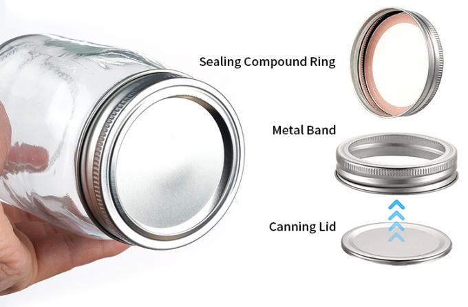 Embalaje de alimentos de alta calidad y transparente Almacenamiento Jar de vidrio redondo Mason Con tapa de aluminio 2