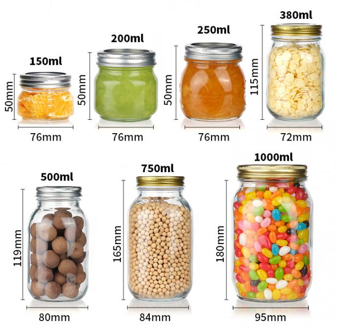 200 ml 250 ml 380 ml 500 ml Botellas de vidrio de cocina Botellas de vidrio Jar Mason de vidrio Contenedores de lata 1