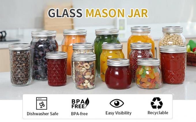 Nuevo diseño de vidrio para alimentos, frascos de Mason, claros, 450 ml, 250 ml, mini frascos con tapas. 0