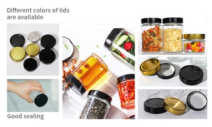 Venta al por mayor de vidrio barata transparente mermelada de chile sellada de lujo Hexagon jar de miel 3