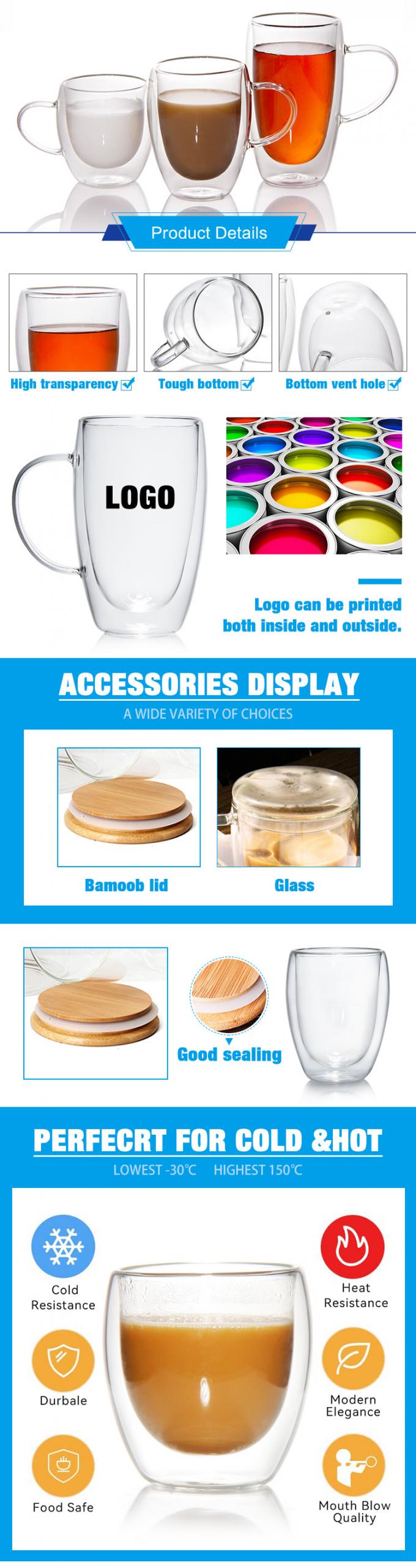 Copo de vidrio aislado doble de alto borosilicato en granel 250 ml 0