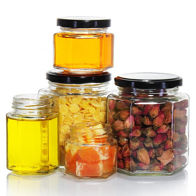 Envases de vidrio hexagonales de enjuague para pasta envases cuadrados de vidrio para alimentos envases de almacenamiento 16 oz 1
