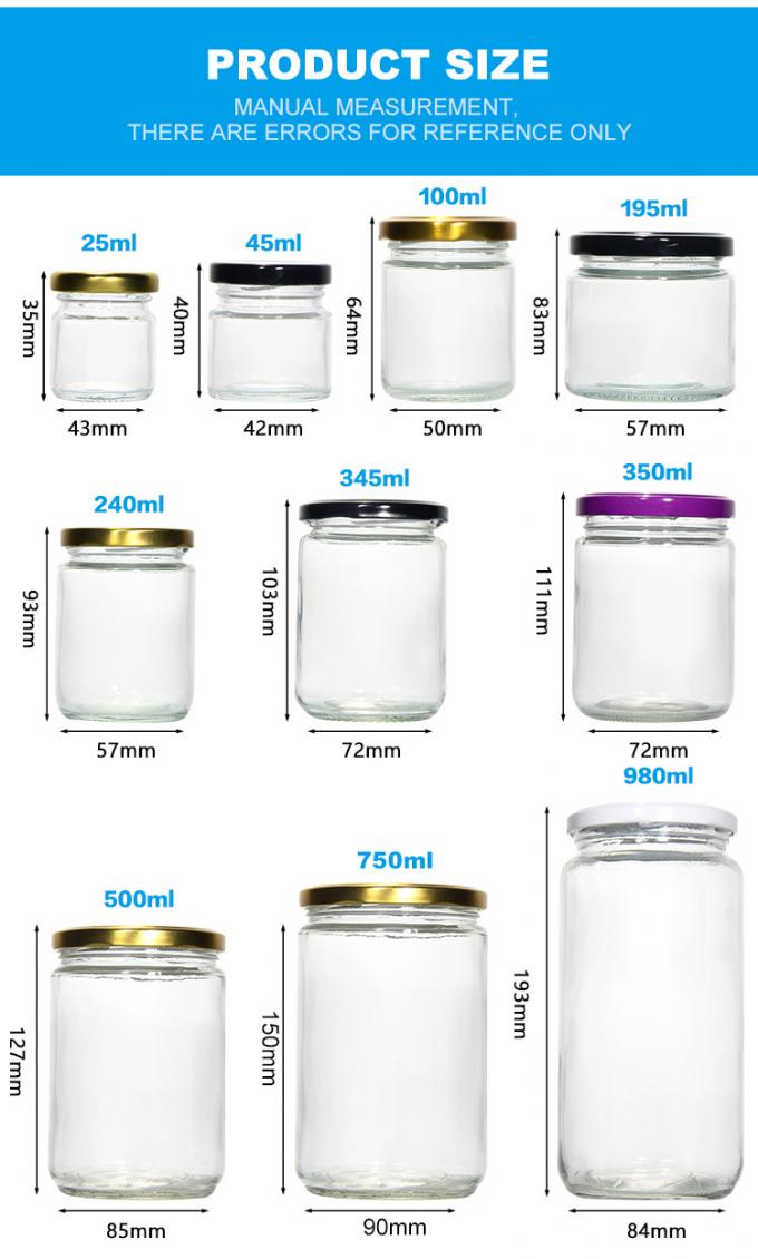 Jar de vidrio de alta calidad personalizado Jar de almacenamiento de grado alimenticio con tapa de aluminio 1