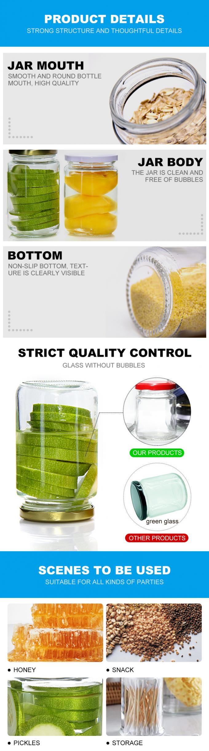 Jar de vidrio de alta calidad personalizado Jar de almacenamiento de grado alimenticio con tapa de aluminio 2