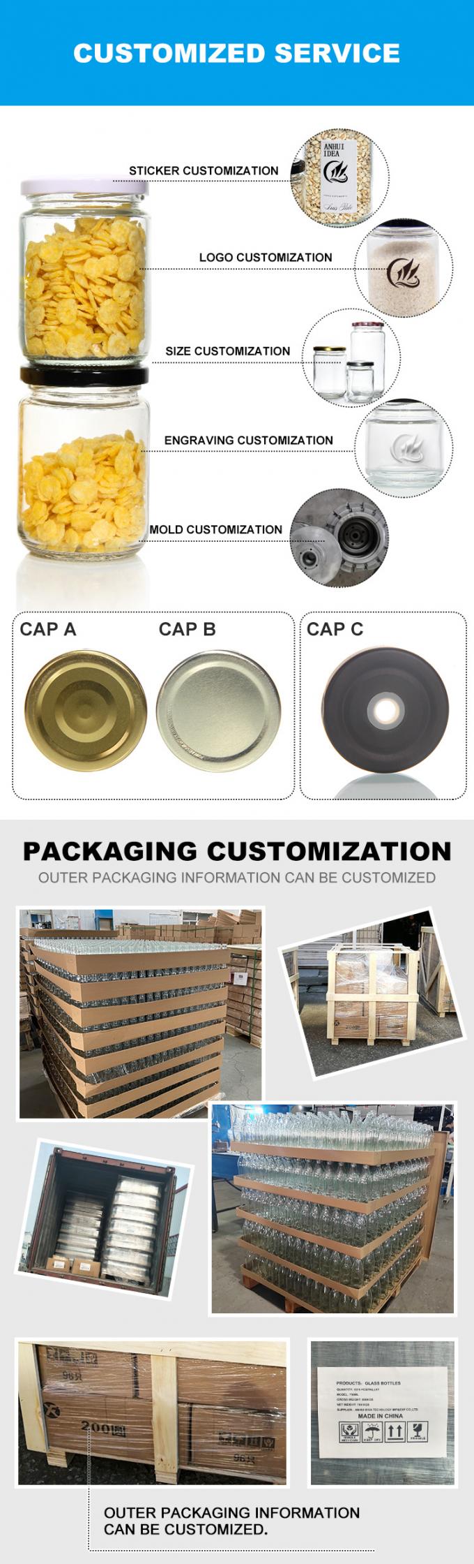 Jar de vidrio de alta calidad personalizado Jar de almacenamiento de grado alimenticio con tapa de aluminio 3