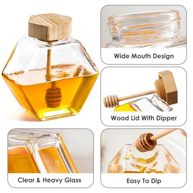 Jarrones de vidrio hexagonales de 100 ml y 220 ml con tapas 1