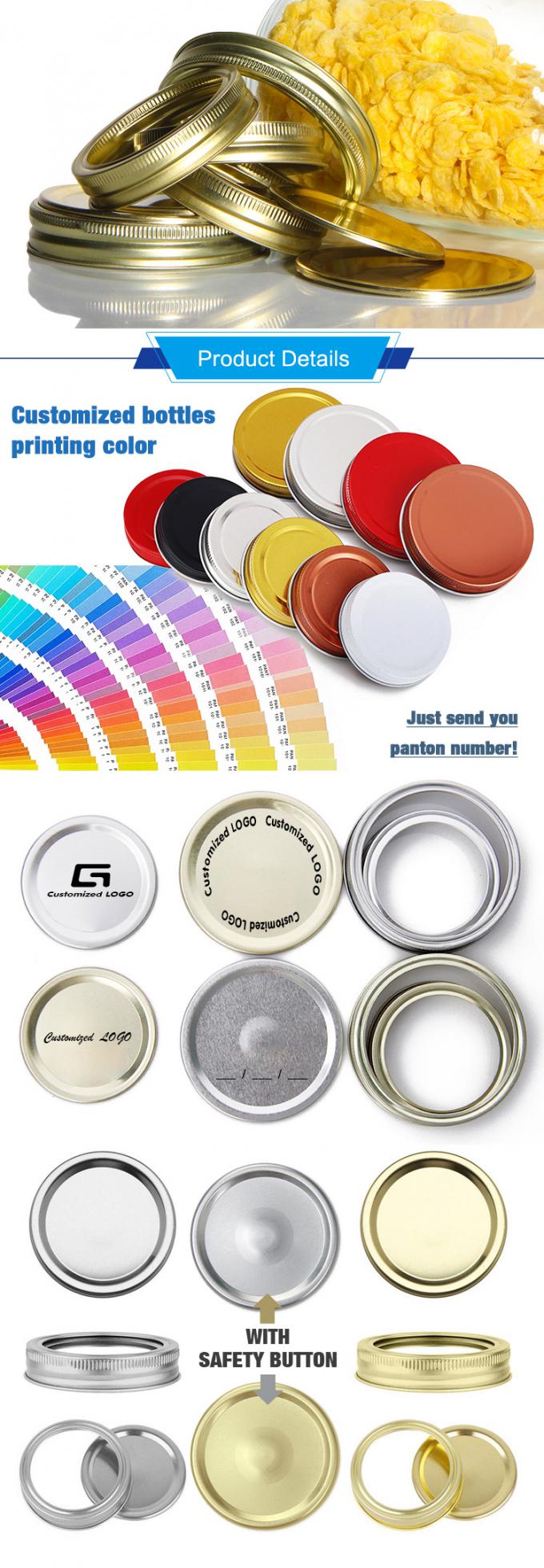 Logotipo personalizado colorido boca ancha oro 70mm de hojalata de metal tapa de almacenamiento hermética F 1