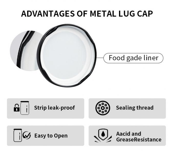 Embalaje de alimentos 20mm 38mm 48mm 63mm Diseño personalizado Torcer la tapa de la bolsa de metal para la botella de vidrio 2