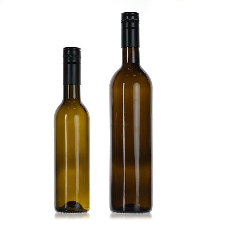 Botella redonda de vino de Bordeaux de vidrio de 750 ml con corcho de fondo plano