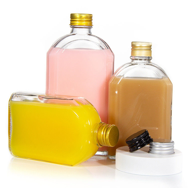 Botellas de jugo de vidrio herméticas de 8 oz Flasca plana para licor whisky kombucha