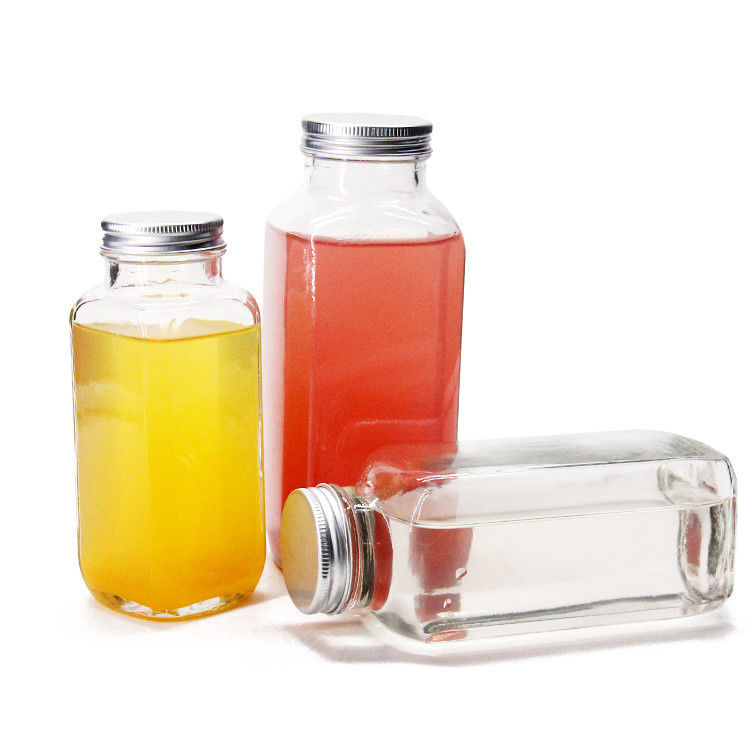 Botellas de jugo herméticas cuadradas francesas Botellas de vidrio para embalaje de jugo 8 oz 2 oz 16 oz