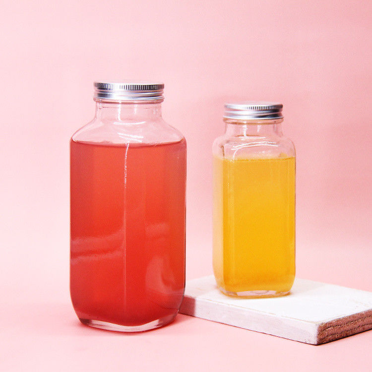 Botellas de jugo herméticas cuadradas francesas Botellas de vidrio para embalaje de jugo 8 oz 2 oz 16 oz
