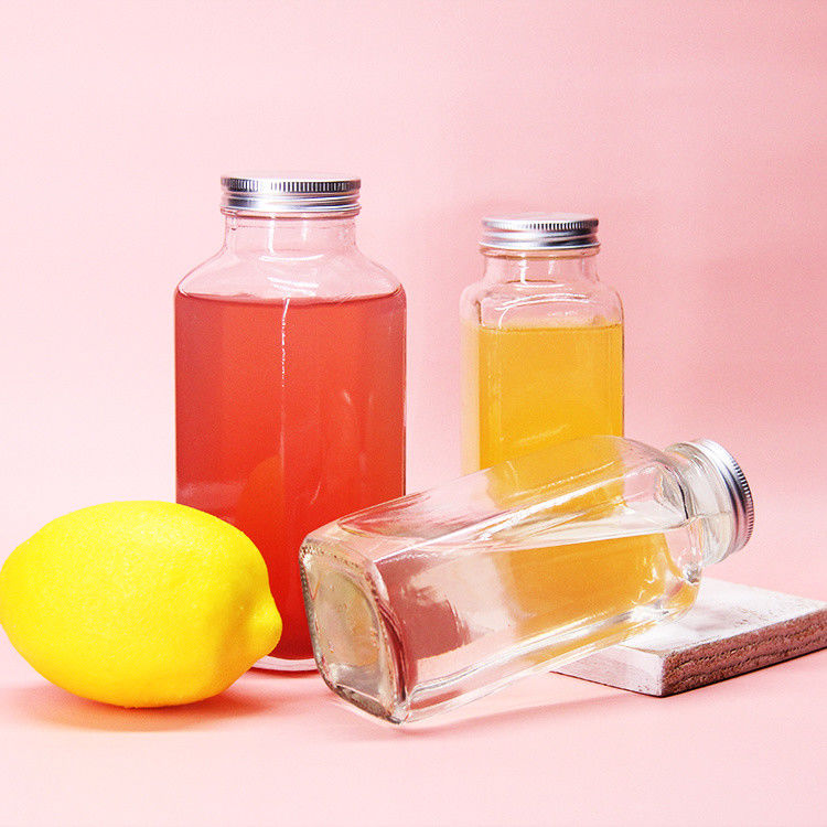 Botellas de jugo herméticas cuadradas francesas Botellas de vidrio para embalaje de jugo 8 oz 2 oz 16 oz