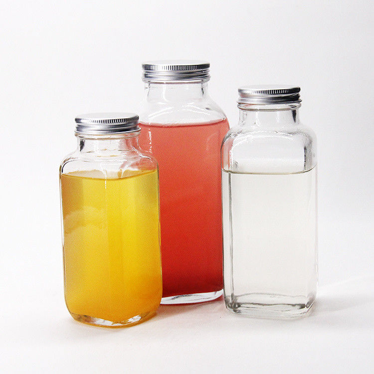 Botellas de jugo herméticas cuadradas francesas Botellas de vidrio para embalaje de jugo 8 oz 2 oz 16 oz