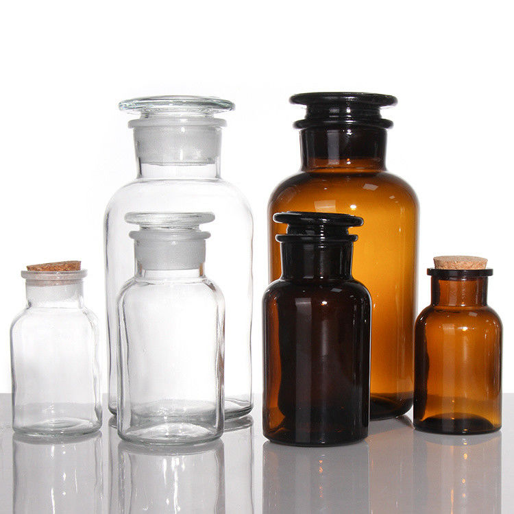 Botellas de vidrio ámbar de boca ancha para medicamentos para píldoras