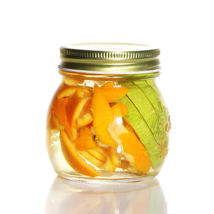Producido varios tamaños de vidrio de cocina personalizado almacenamiento de alimentos de vidrio Mason Jar para dulces de galletas de especias