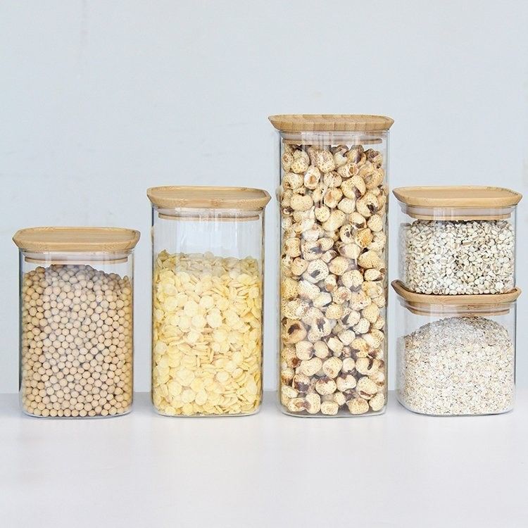 Jarrones de vidrio de alto borosilicato 300 ml Cisternas de cocina con tapa de corcho de la despensa