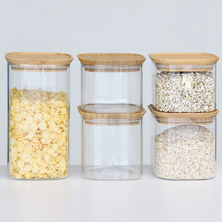 Jarrones de vidrio de alto borosilicato 300 ml Cisternas de cocina con tapa de corcho de la despensa