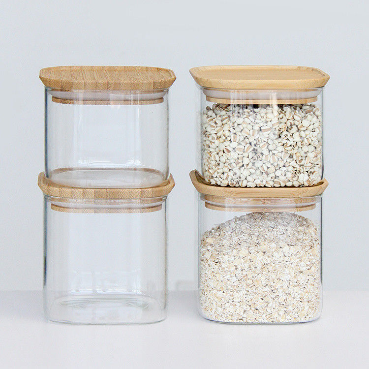 Jarrones de vidrio de alto borosilicato 300 ml Cisternas de cocina con tapa de corcho de la despensa