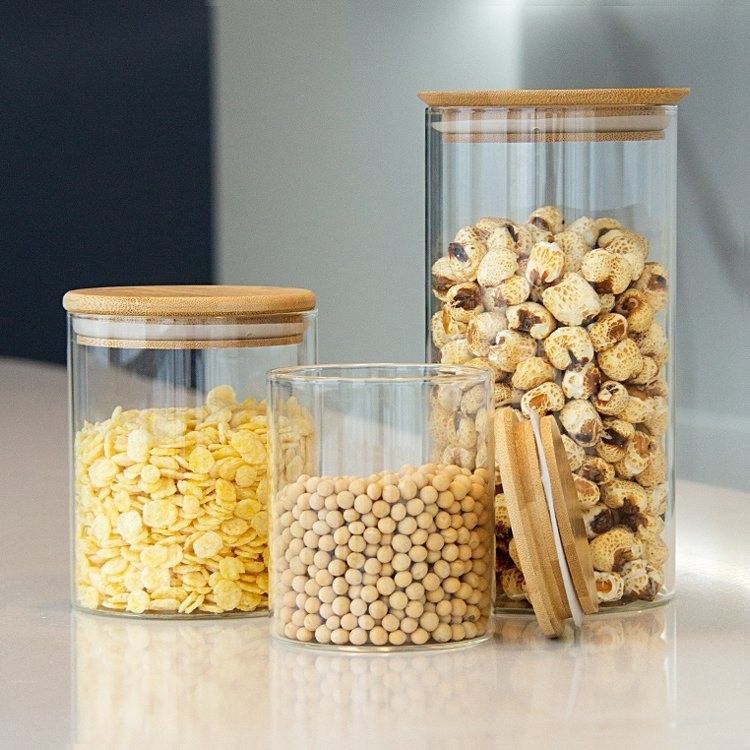 Almacenamiento de alimentos Jarrones de vidrio de alto borosilicato redondos para alimentos Jarrones herméticos para cocina