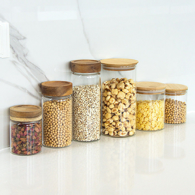 Almacenamiento de alimentos Jarrones de vidrio de alto borosilicato redondos para alimentos Jarrones herméticos para cocina