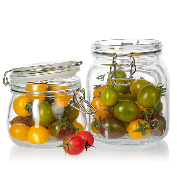 Uso de fábrica de alimentos 1 oz 4 oz 8 oz de forma redonda Contenedor de almacenamiento vacío transparente Jarras de vidrio de alimentos con tapa de clip