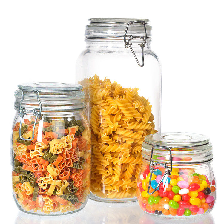 Uso de fábrica de alimentos 1 oz 4 oz 8 oz de forma redonda Contenedor de almacenamiento vacío transparente Jarras de vidrio de alimentos con tapa de clip