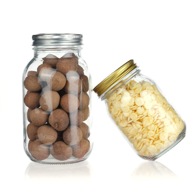 Embalaje de alimentos de alta calidad y transparente Almacenamiento Jar de vidrio redondo Mason Con tapa de aluminio