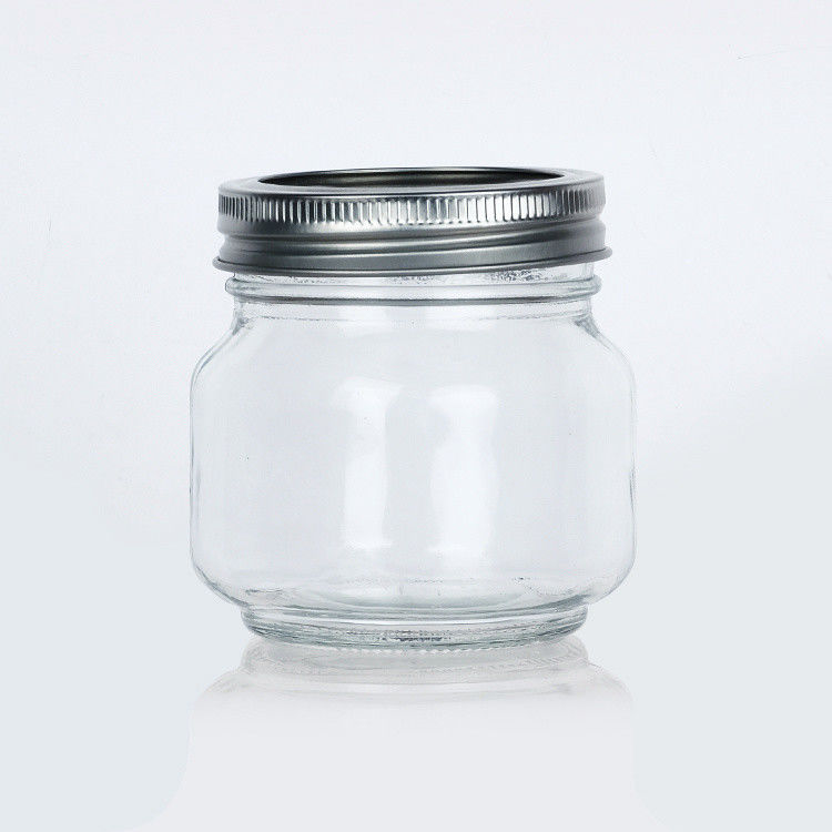 Embalaje de alimentos de alta calidad y transparente Almacenamiento Jar de vidrio redondo Mason Con tapa de aluminio