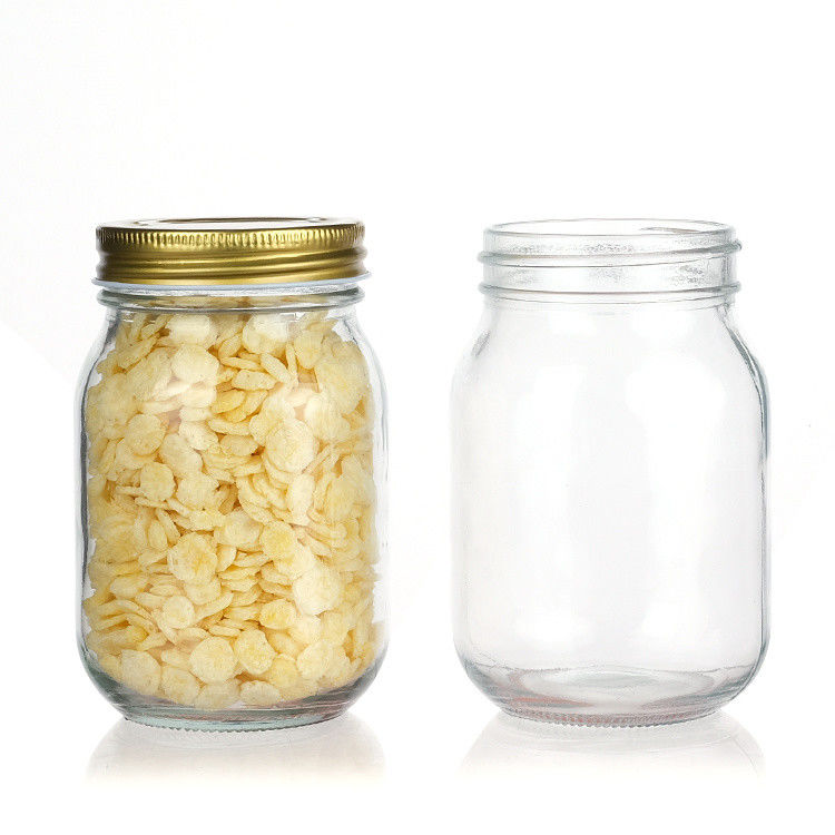 Jarrón de vidrio de lujo de 16 oz redondo con tapa de almacenamiento Jarrón de vidrio Mason