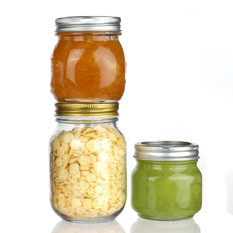 Nuevo diseño redondo 45 ml 12 oz 14 oz diferentes tamaños Jarrón de vidrio Mason para almacenamiento de alimentos