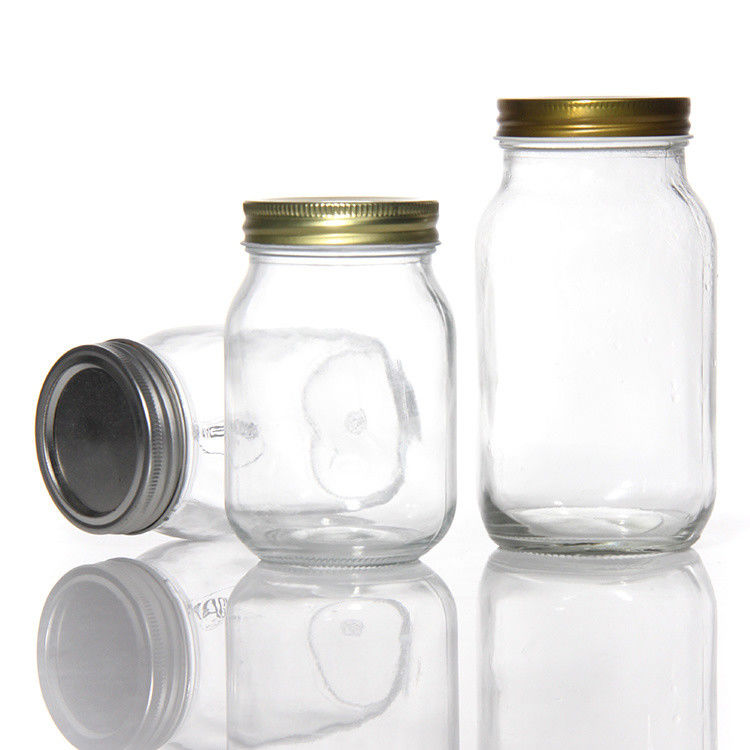 Diseño personalizado 8 Oz 16 Oz Contenedor de almacenamiento de alimentos Jarrón de vidrio Mason con tapas