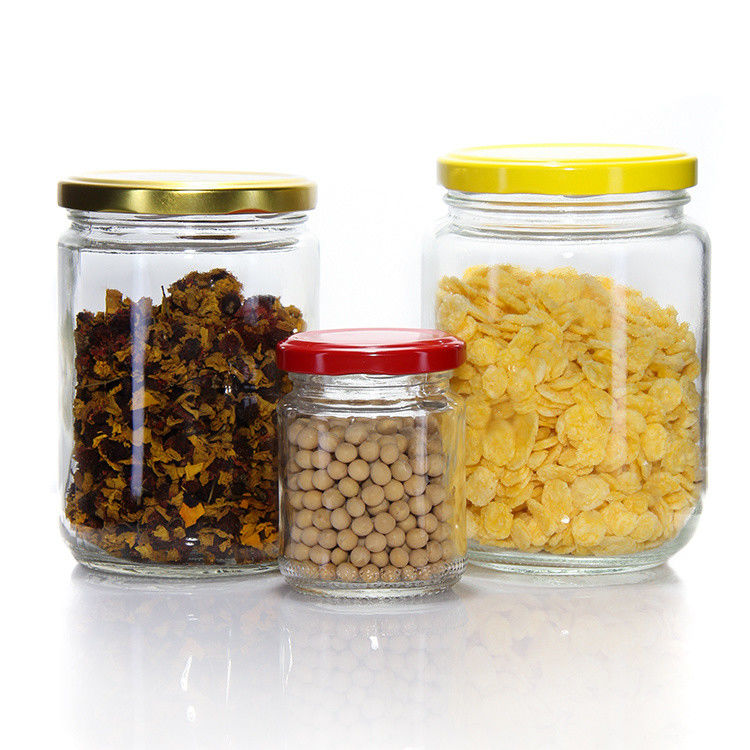 Venta al por mayor Vacío 8 oz 16 oz 24 oz Preservación de miel Pepinillos Cocina Jarrones de vidrio de almacenamiento con tapa sellada