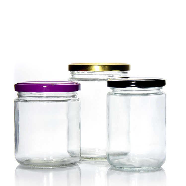 Grado alimenticio redondo transparente de 25 ml a 1000 ml de mermelada miel gelatina frasco de vidrio de almacenamiento con tapa hermética de metal