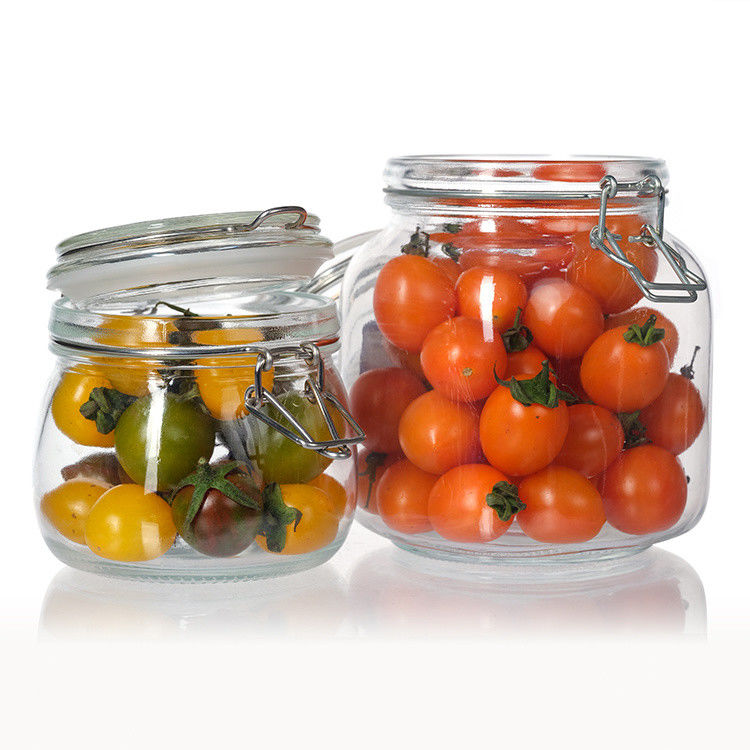 Envases de cristal redondos a medida 35ml 100ml 8Oz 10Oz 12Oz Jam de pepinos picles Jarrones de almacenamiento de vidrio para almacenar alimentos