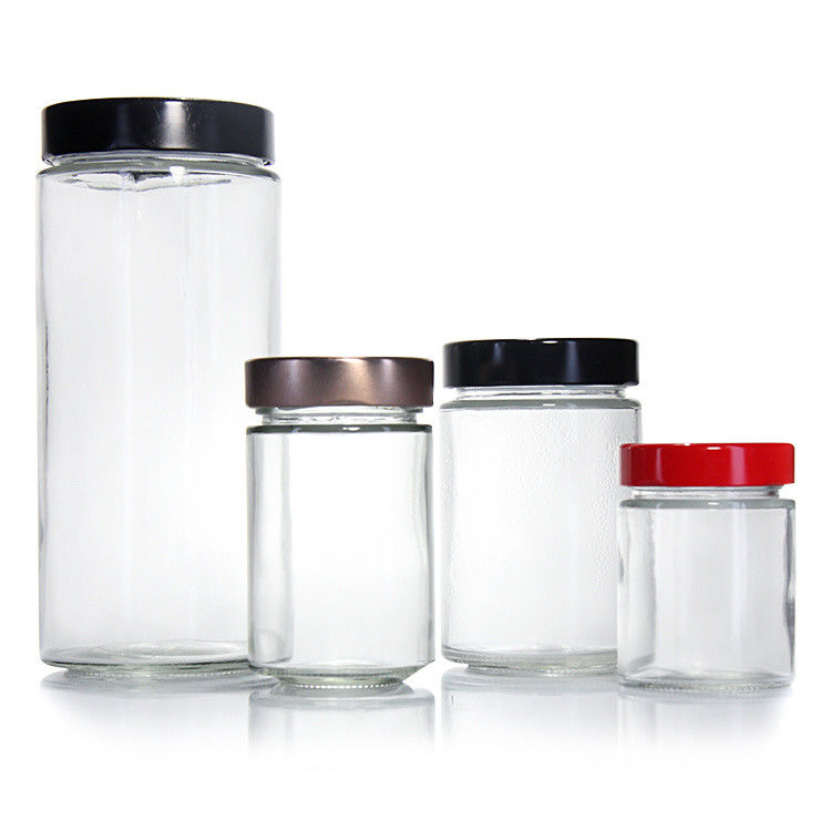 Resistencia al calor redondo 45 ml 5Oz 6Oz 8Oz Jar de vidrio hermético de almacenamiento de alimentos con tapa de hojalata