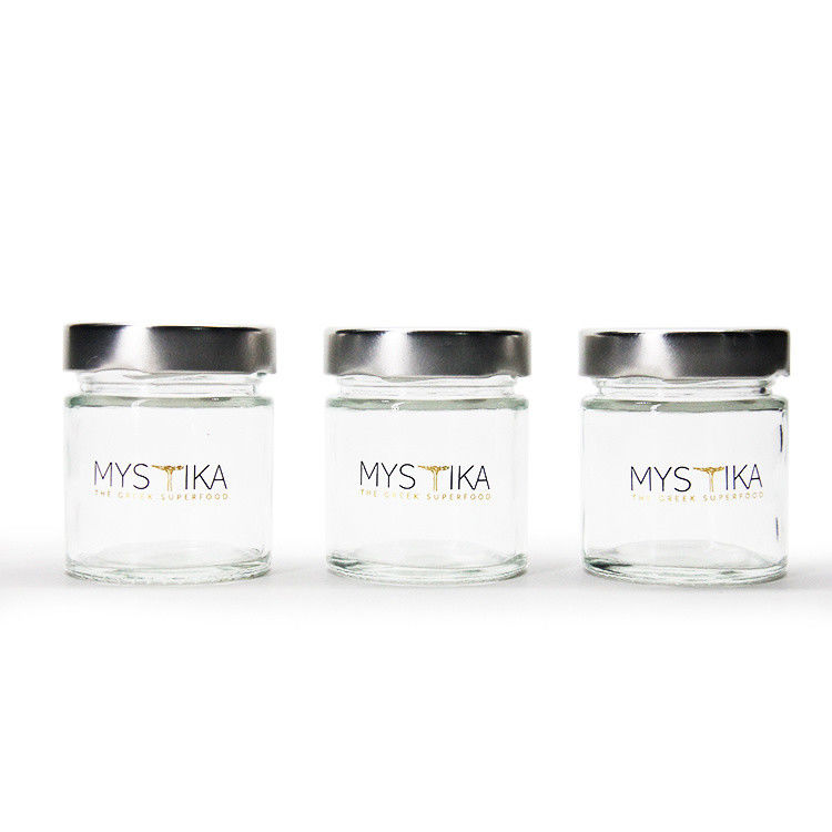 Resistencia al calor redondo 45 ml 5Oz 6Oz 8Oz Jar de vidrio hermético de almacenamiento de alimentos con tapa de hojalata