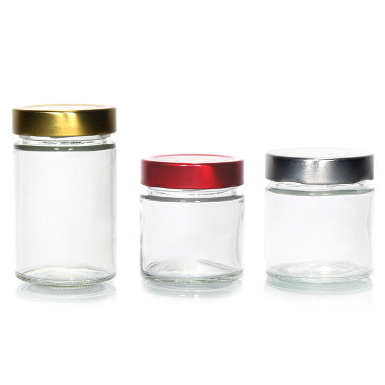 Claros redondos 4oz 8oz 16oz 12oz 20oz frasco de vidrio recipiente de vidrio de alimentos con tapa de metal profundo