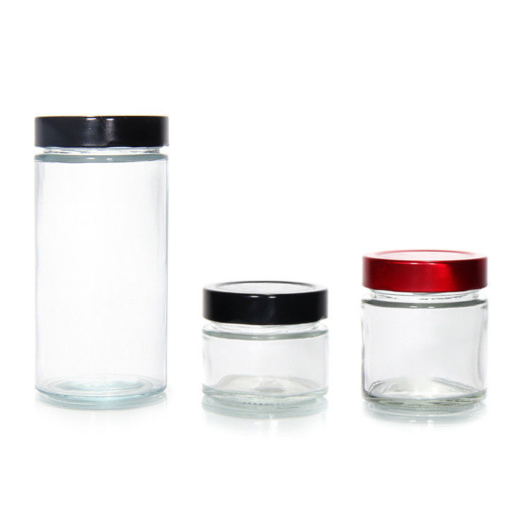 Claros redondos 4oz 8oz 16oz 12oz 20oz frasco de vidrio recipiente de vidrio de alimentos con tapa de metal profundo